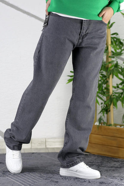 Erkek Baggy Bol Kesim Kot Pantolon - Füme