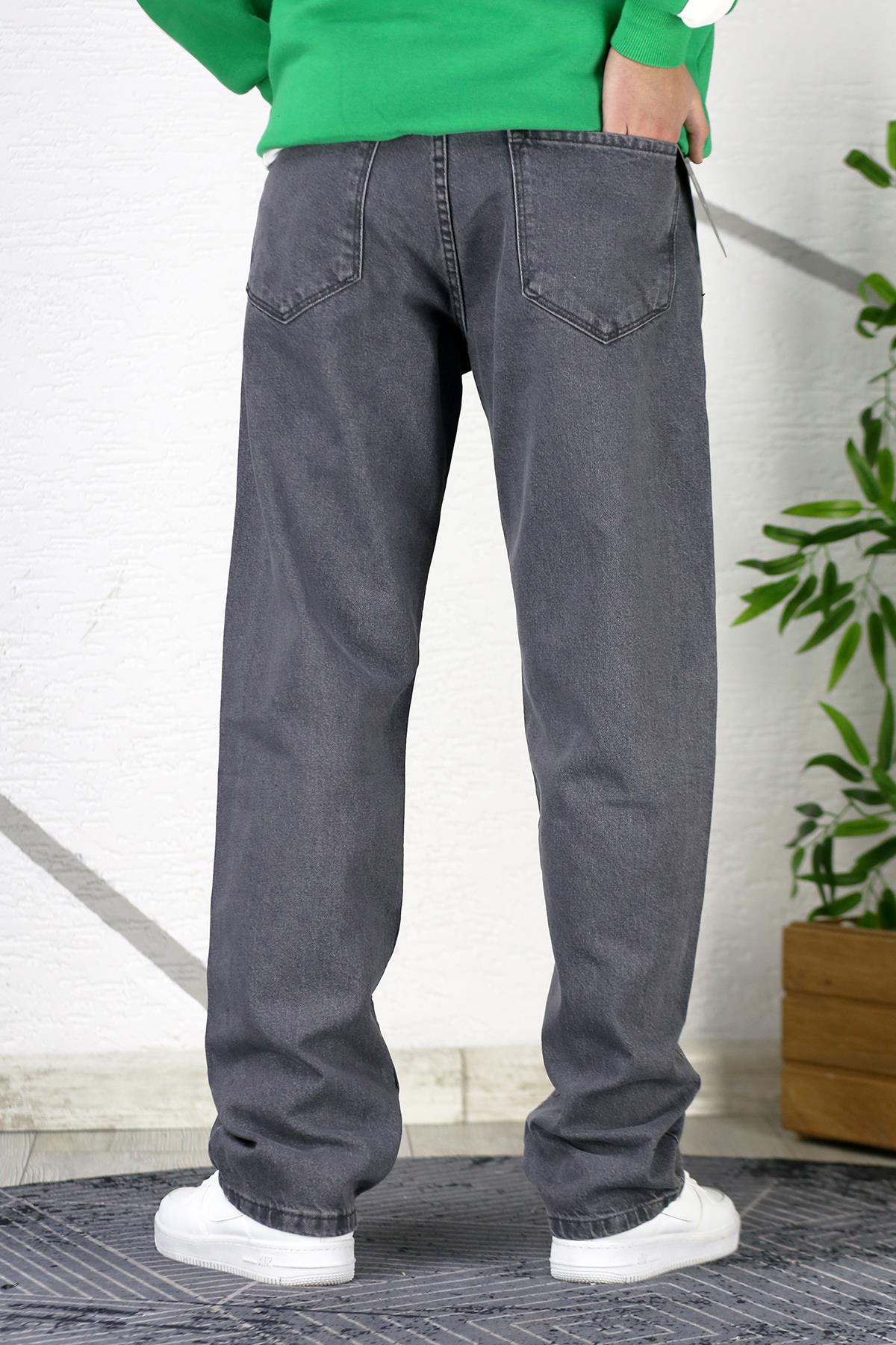 Erkek Baggy Bol Kesim Kot Pantolon - Füme