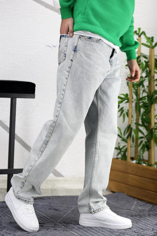 Erkek Baggy Bol Kesim Kot Pantolon - Mavi