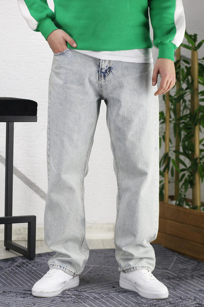 Erkek Baggy Bol Kesim Kot Pantolon - Mavi