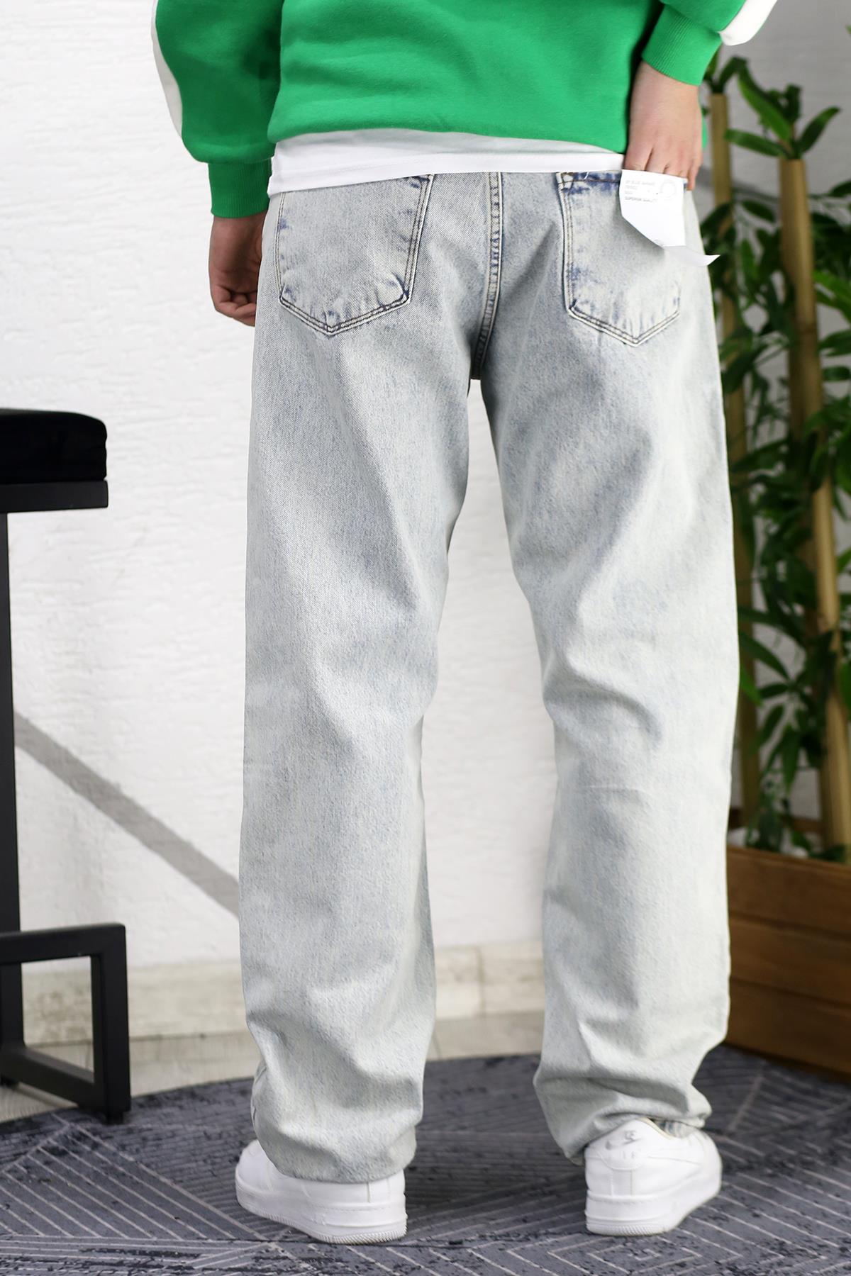 Erkek Baggy Bol Kesim Kot Pantolon - Mavi