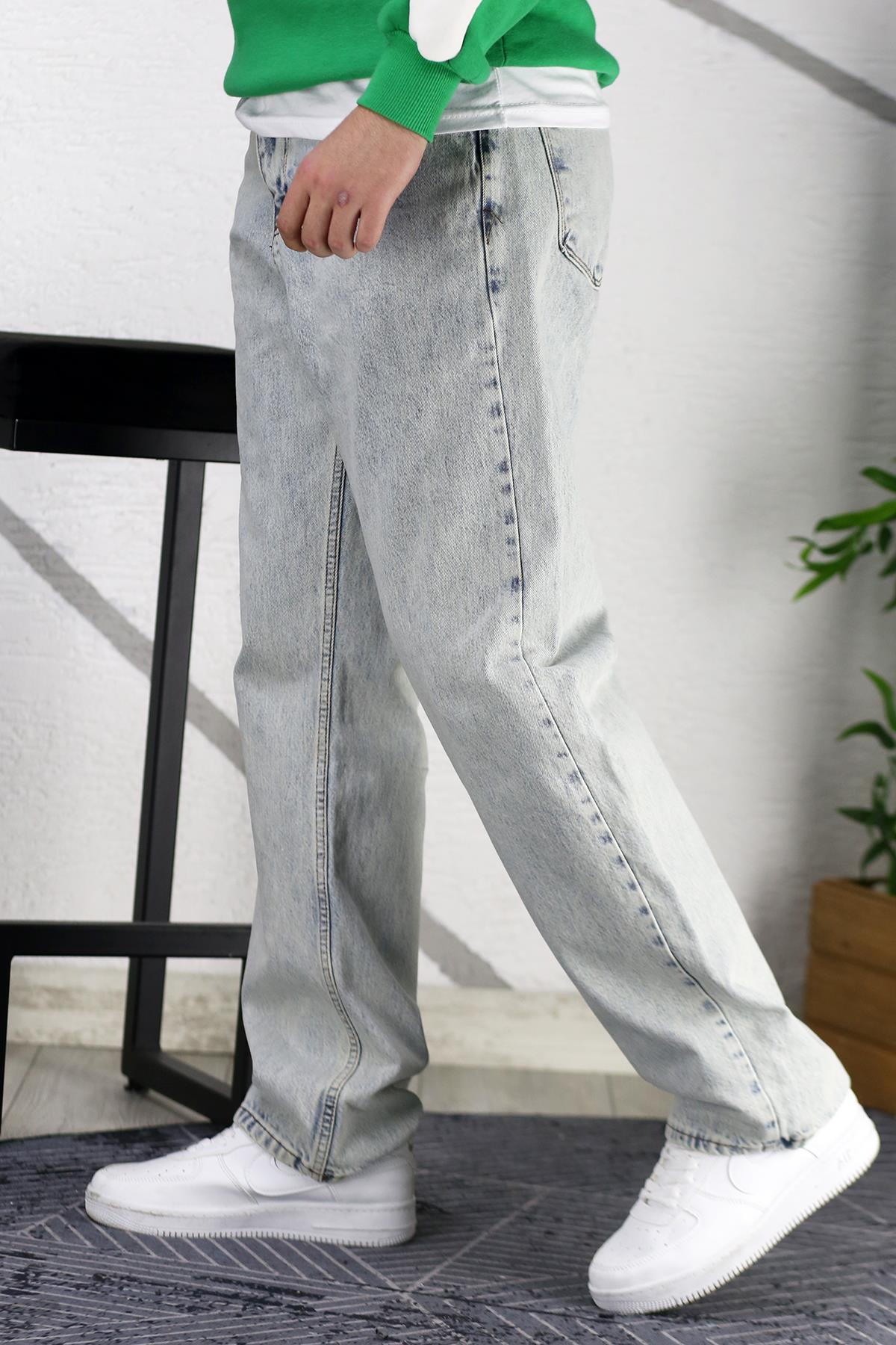 Erkek Baggy Bol Kesim Kot Pantolon - Mavi