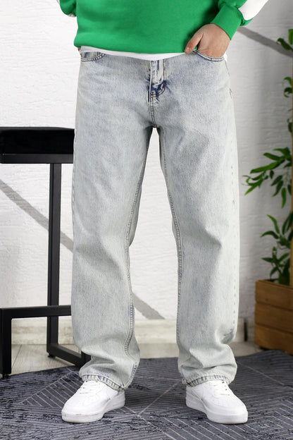 Erkek Baggy Bol Kesim Kot Pantolon - Mavi