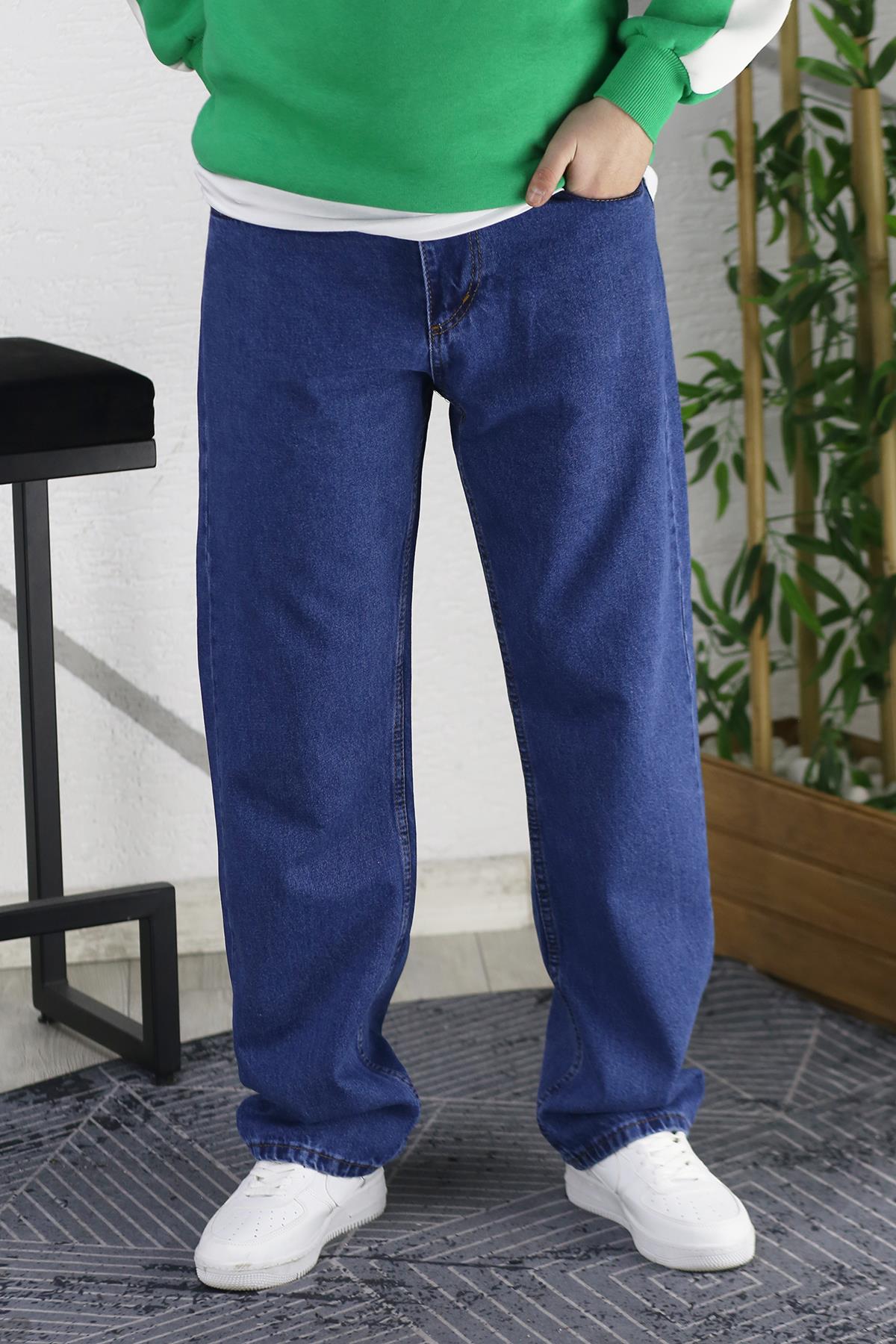 Erkek Baggy Bol Kesim Kot Pantolon - Koyu Mavi