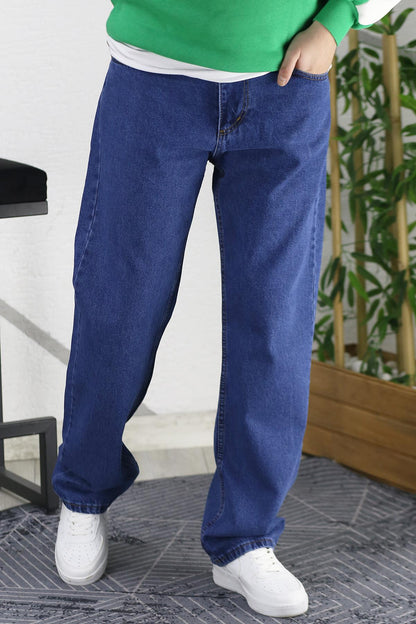 Erkek Baggy Bol Kesim Kot Pantolon - Koyu Mavi