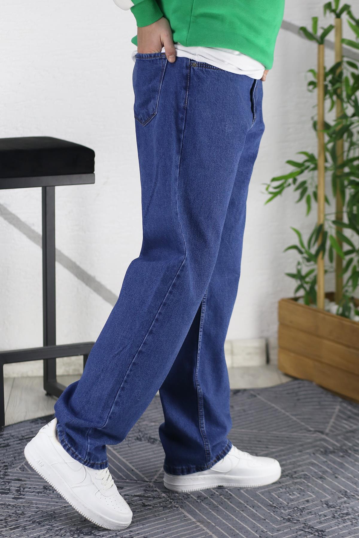 Erkek Baggy Bol Kesim Kot Pantolon - Koyu Mavi
