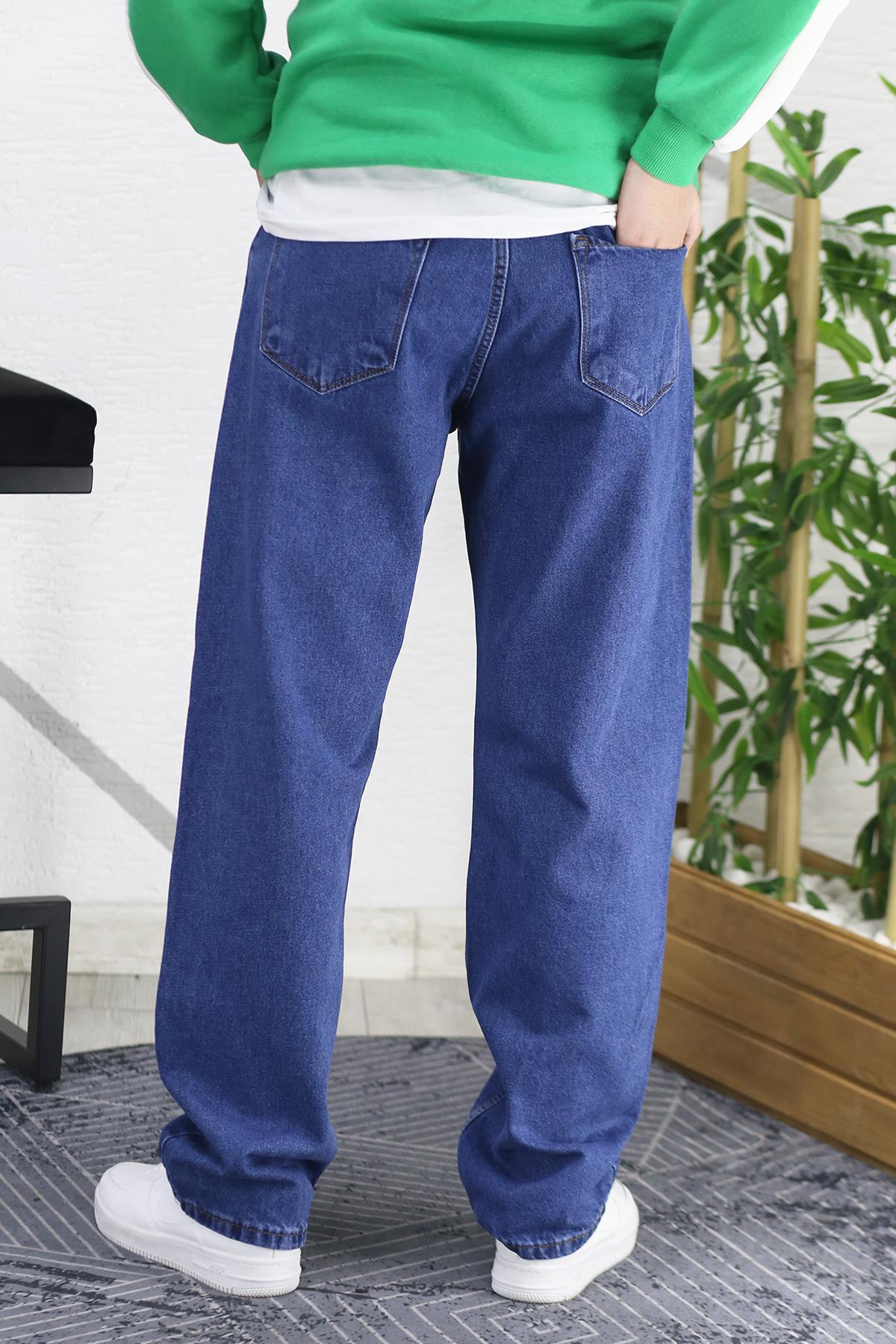 Erkek Baggy Bol Kesim Kot Pantolon - Koyu Mavi