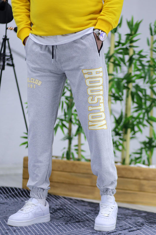 Erkek Houston Baskılı 2 İplik Mevsimlik Eşofman Altı - Gri