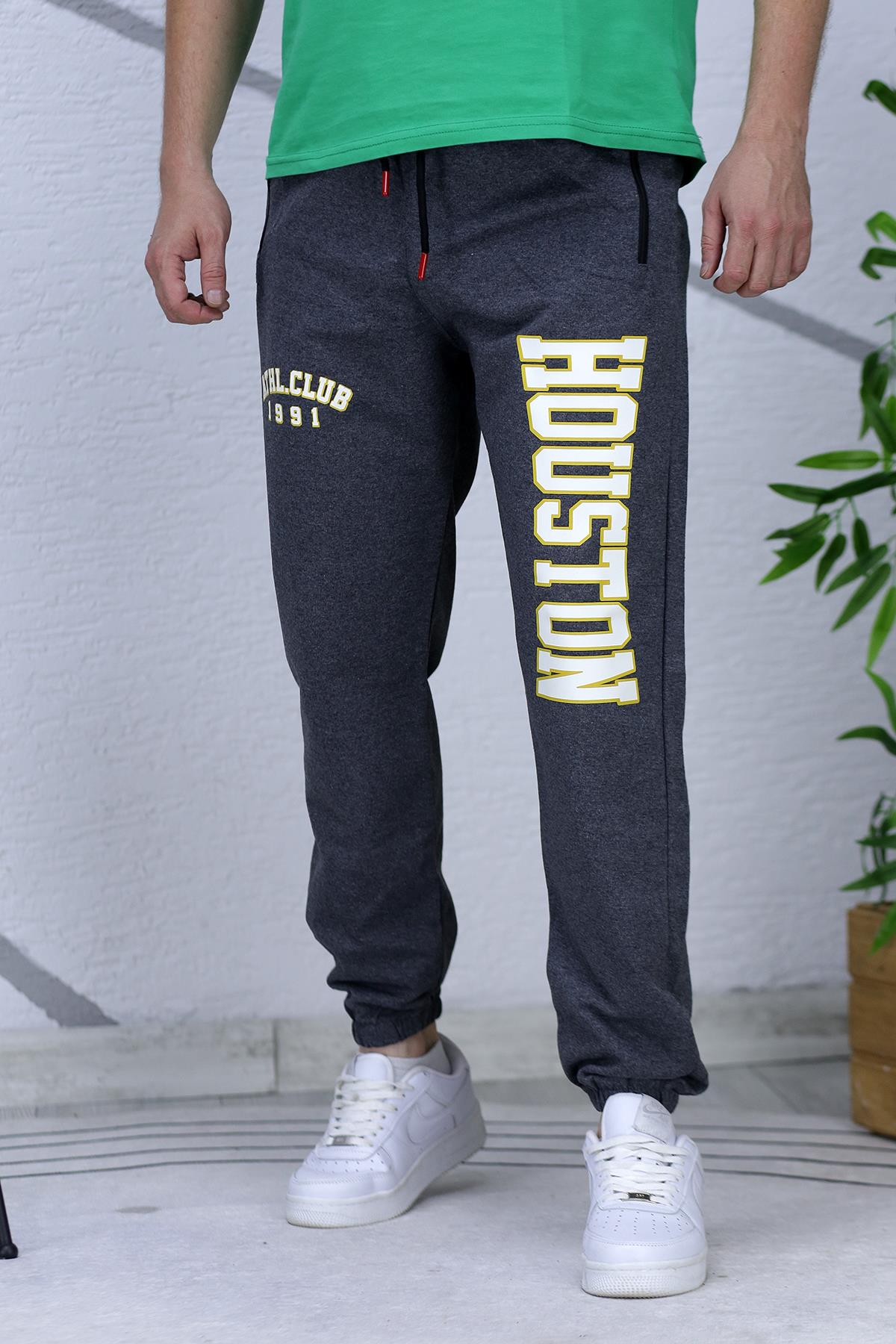 Erkek Houston Baskılı 2 İplik Mevsimlik Eşofman Altı - Antrasit