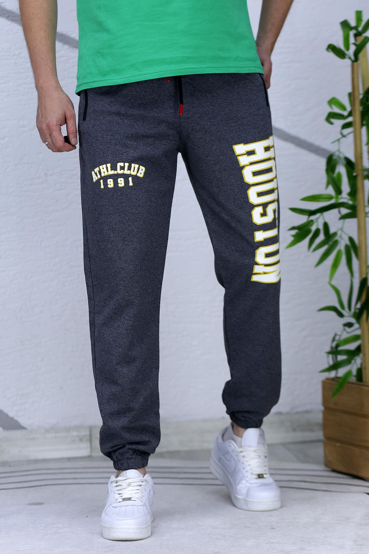 Erkek Houston Baskılı 2 İplik Mevsimlik Eşofman Altı - Antrasit