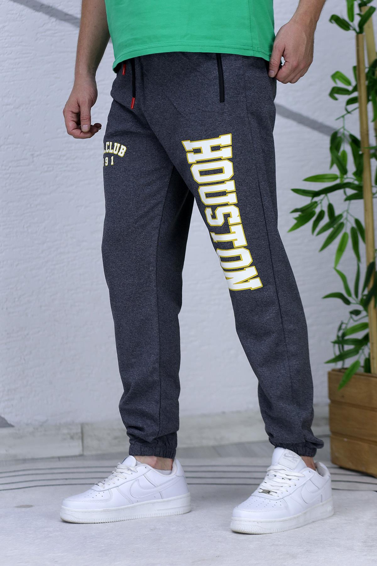 Erkek Houston Baskılı 2 İplik Mevsimlik Eşofman Altı - Antrasit