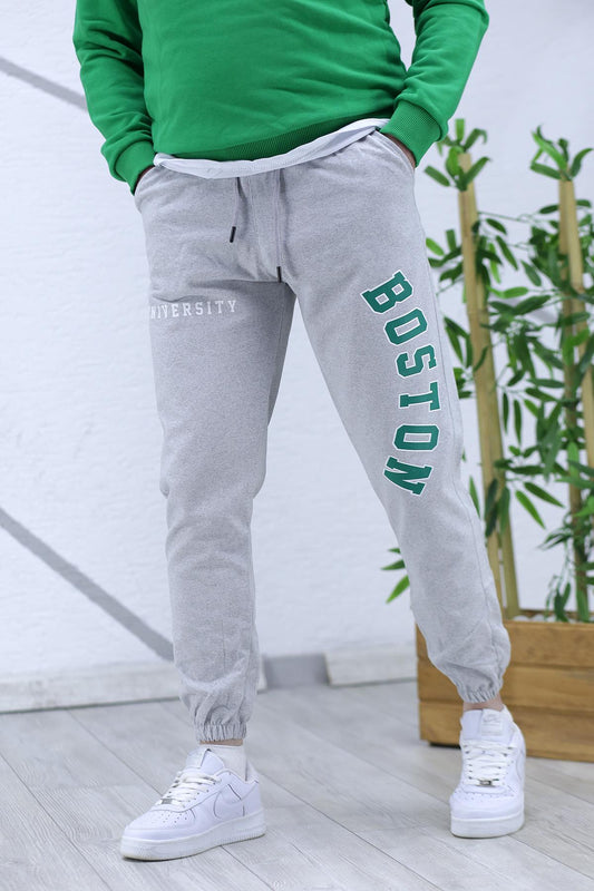 Boston Baskılı Erkek Yazlık İnce Eşofman Altı 07 - Gri