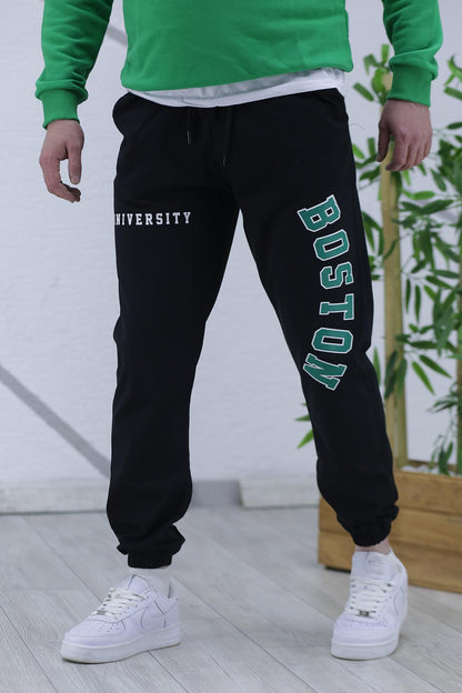 Boston Baskılı Erkek Yazlık İnce Eşofman Altı 07 - Siyah