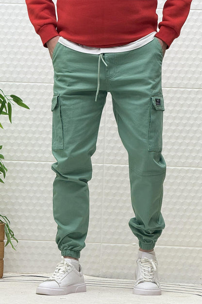 Erkek Beli Lastikli Likralı Kargo Cepli Gabardin Pantalon - Yeşil