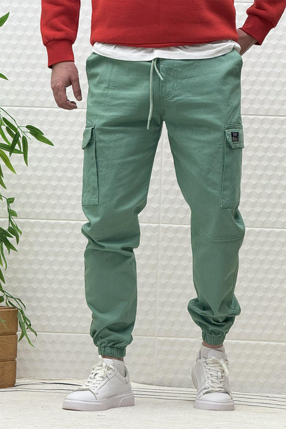 Erkek Beli Lastikli Likralı Kargo Cepli Gabardin Pantalon - Yeşil