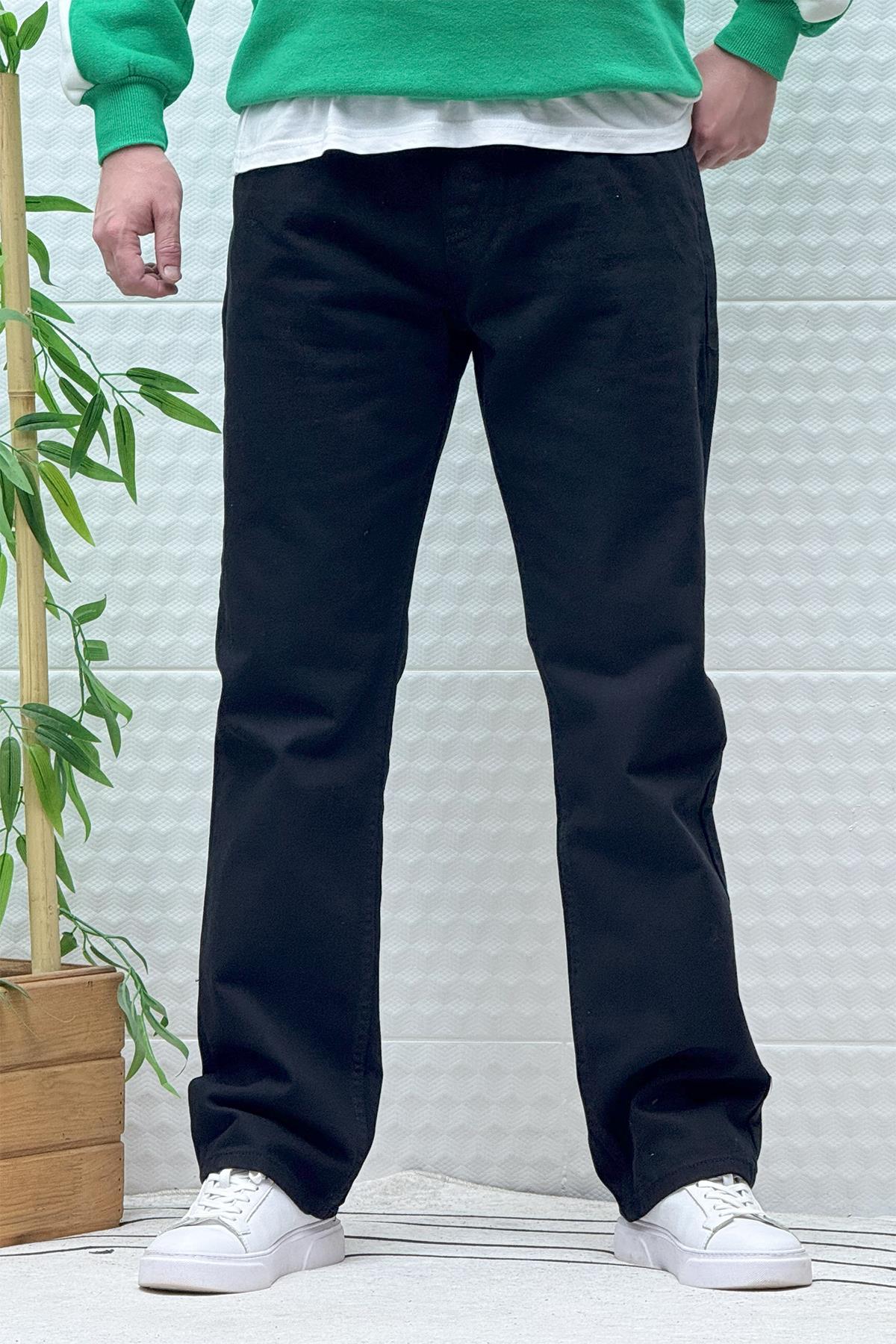 Erkek Beli Lastikli Rahat Kullanım Baggy Kot Pantolon - Siyah