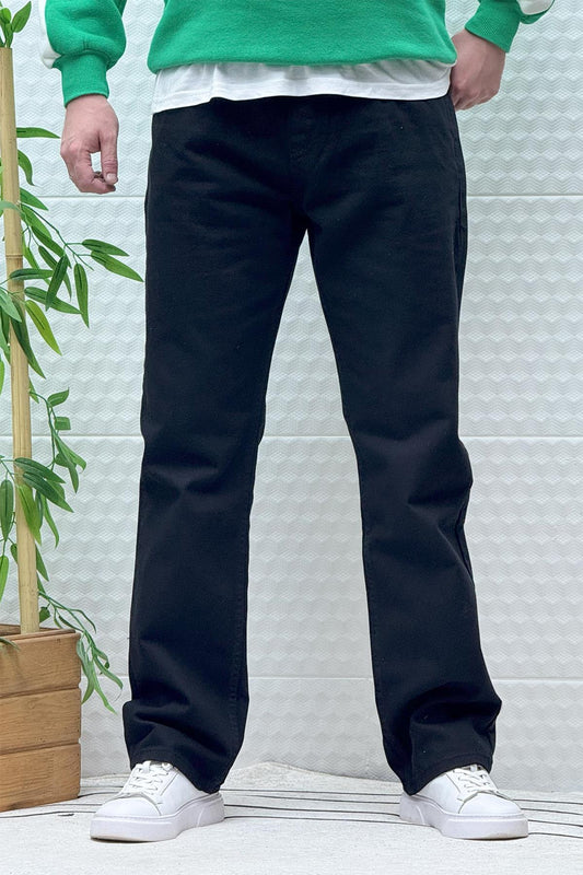 Erkek Beli Lastikli Rahat Kullanım Baggy Kot Pantolon - Siyah