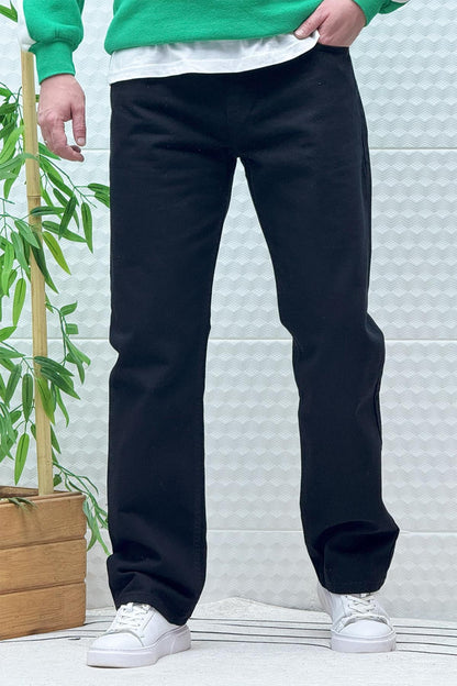 Erkek Beli Lastikli Rahat Kullanım Baggy Kot Pantolon - Siyah