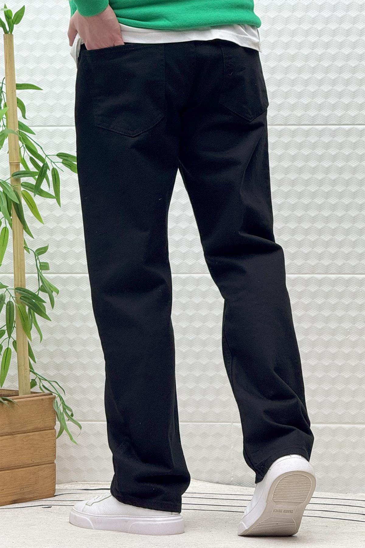 Erkek Beli Lastikli Rahat Kullanım Baggy Kot Pantolon - Siyah