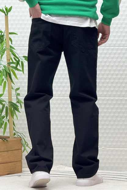 Erkek Beli Lastikli Rahat Kullanım Baggy Kot Pantolon - Siyah