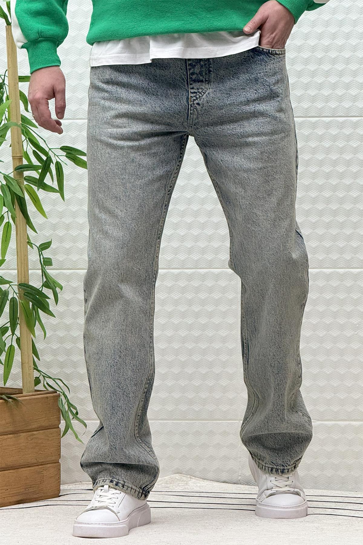 Erkek Beli Lastikli Rahat Kullanım Baggy Kot Pantolon - Yeşil