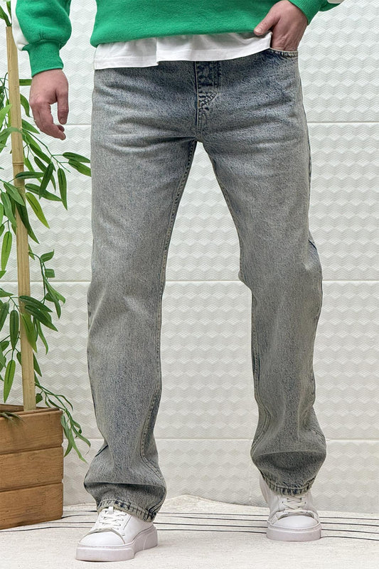 Erkek Beli Lastikli Rahat Kullanım Baggy Kot Pantolon - Yeşil