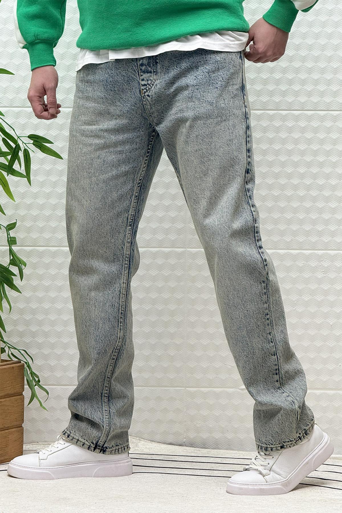 Erkek Beli Lastikli Rahat Kullanım Baggy Kot Pantolon - Yeşil