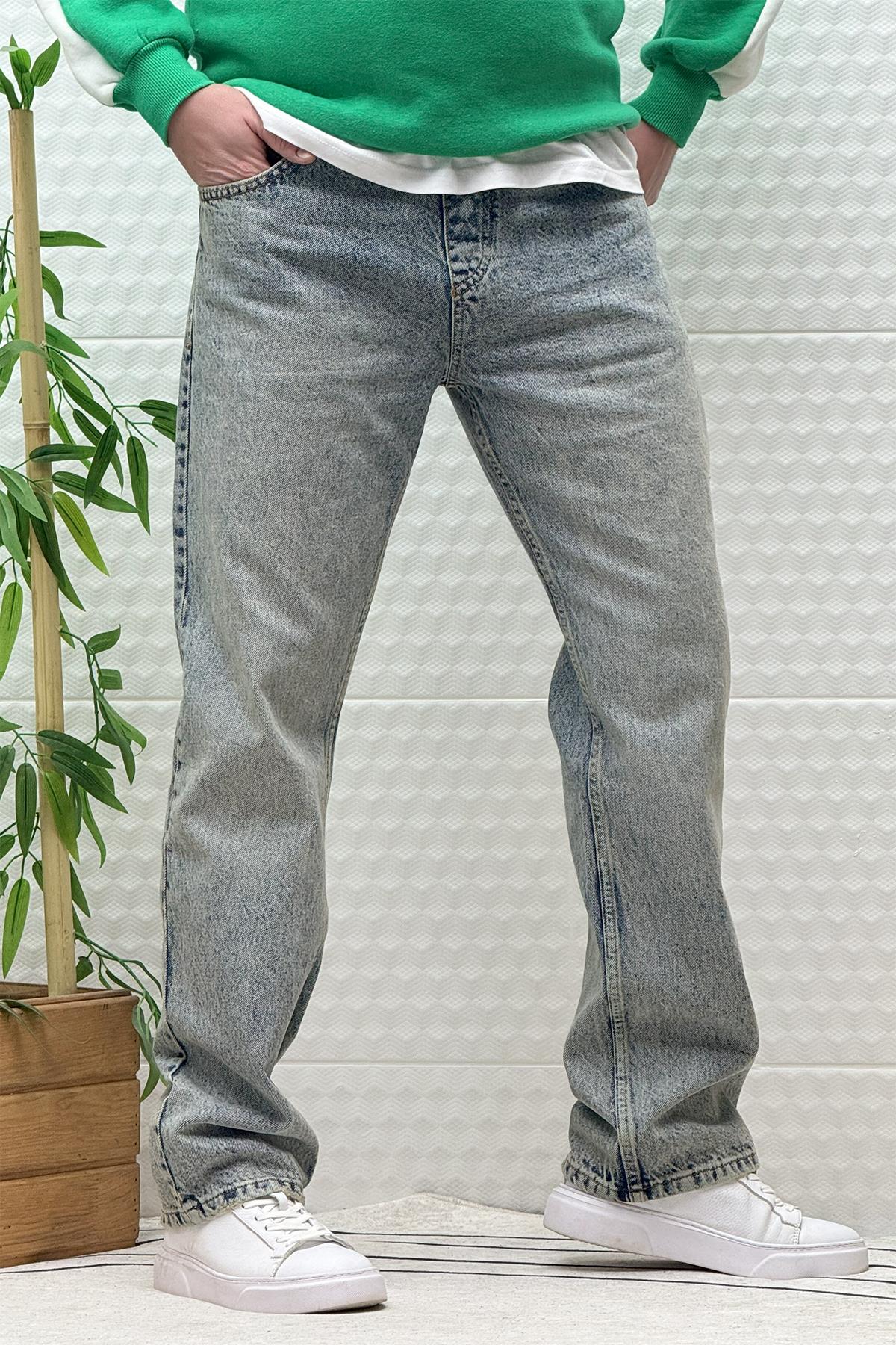 Erkek Beli Lastikli Rahat Kullanım Baggy Kot Pantolon - Yeşil