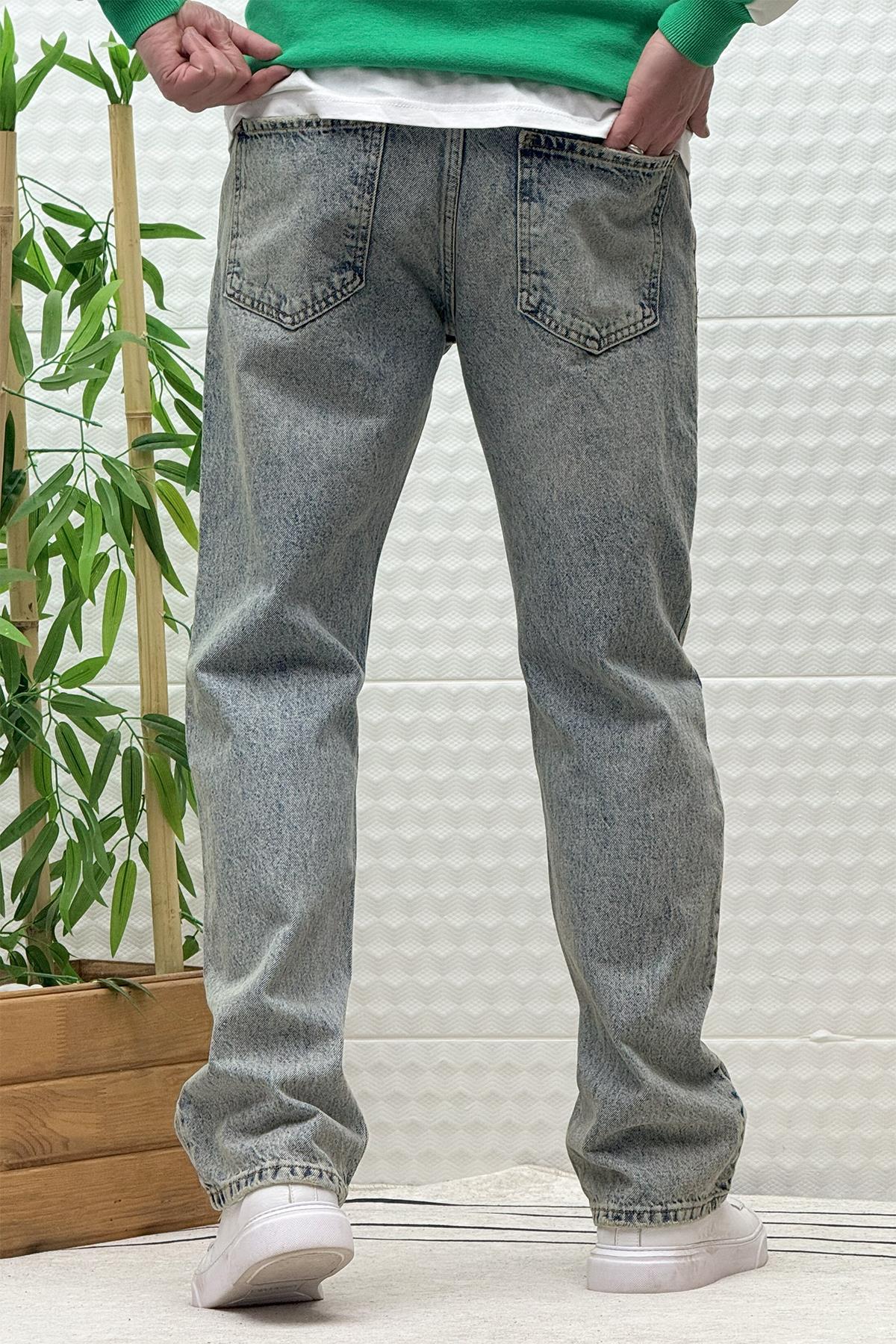 Erkek Beli Lastikli Rahat Kullanım Baggy Kot Pantolon - Yeşil