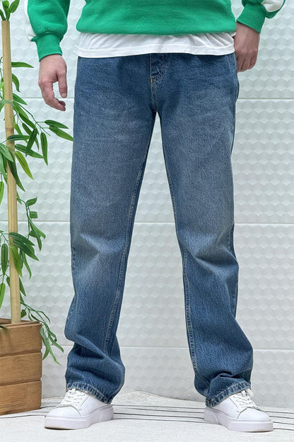 Erkek Beli Lastikli Rahat Kullanım Baggy Kot Pantolon - Lacivert