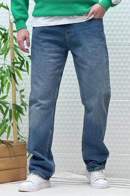 Erkek Beli Lastikli Rahat Kullanım Baggy Kot Pantolon - Lacivert