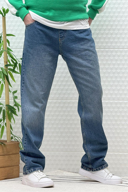 Erkek Beli Lastikli Rahat Kullanım Baggy Kot Pantolon - Lacivert