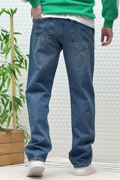 Erkek Beli Lastikli Rahat Kullanım Baggy Kot Pantolon - Lacivert