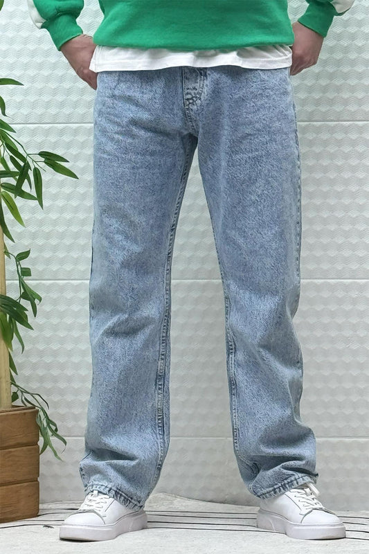 Erkek Beli Lastikli Rahat Kullanım Baggy Kot Pantolon - Bebek Mavi