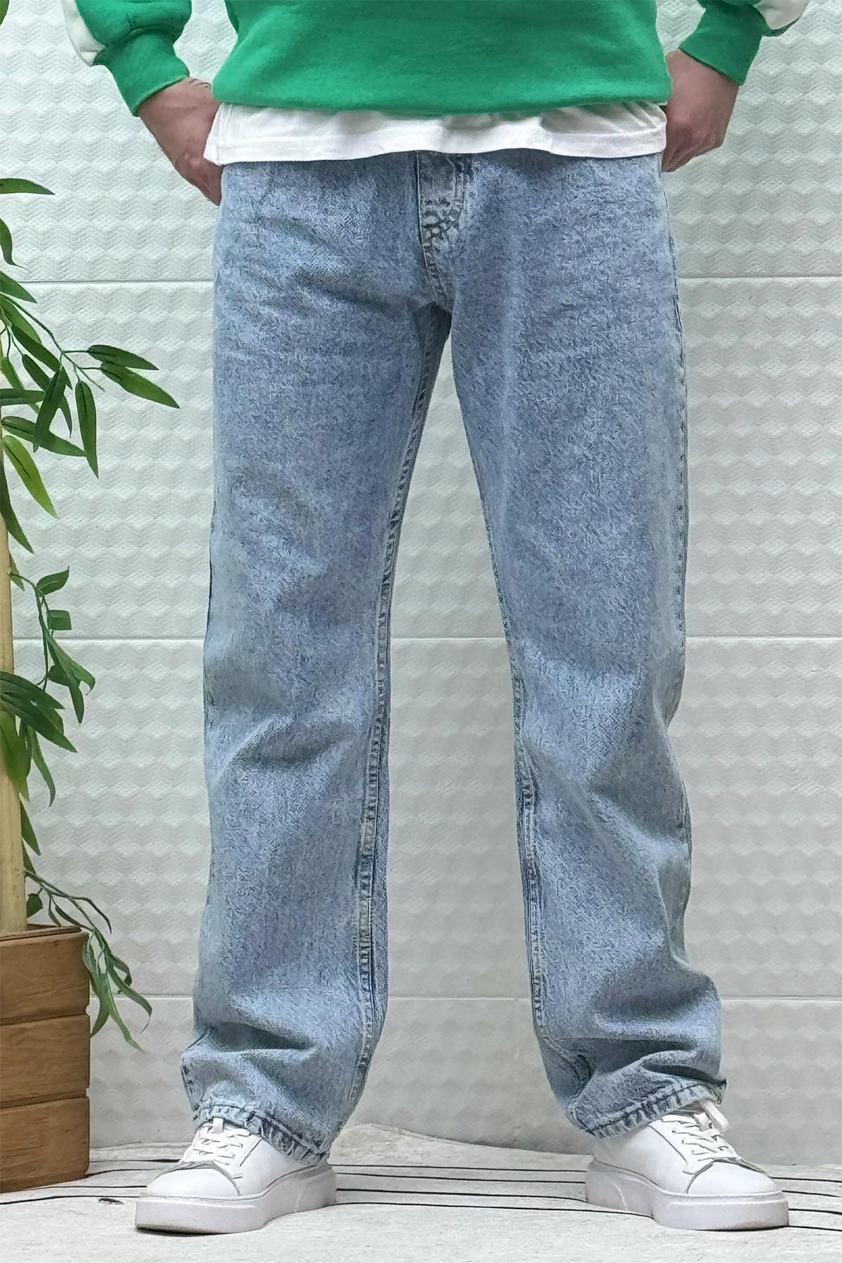 Erkek Beli Lastikli Rahat Kullanım Baggy Kot Pantolon - Bebek Mavi
