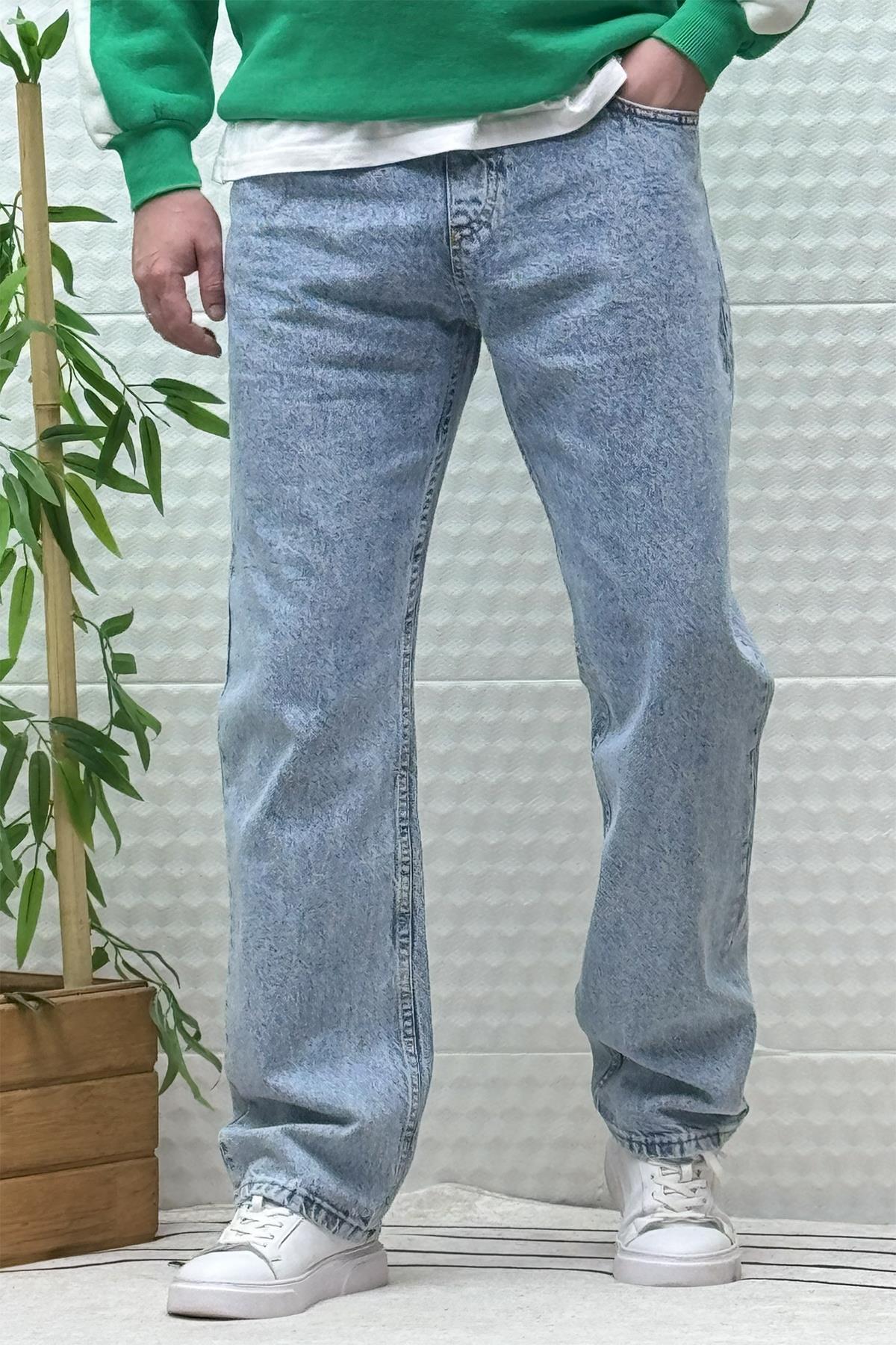 Erkek Beli Lastikli Rahat Kullanım Baggy Kot Pantolon - Bebek Mavi