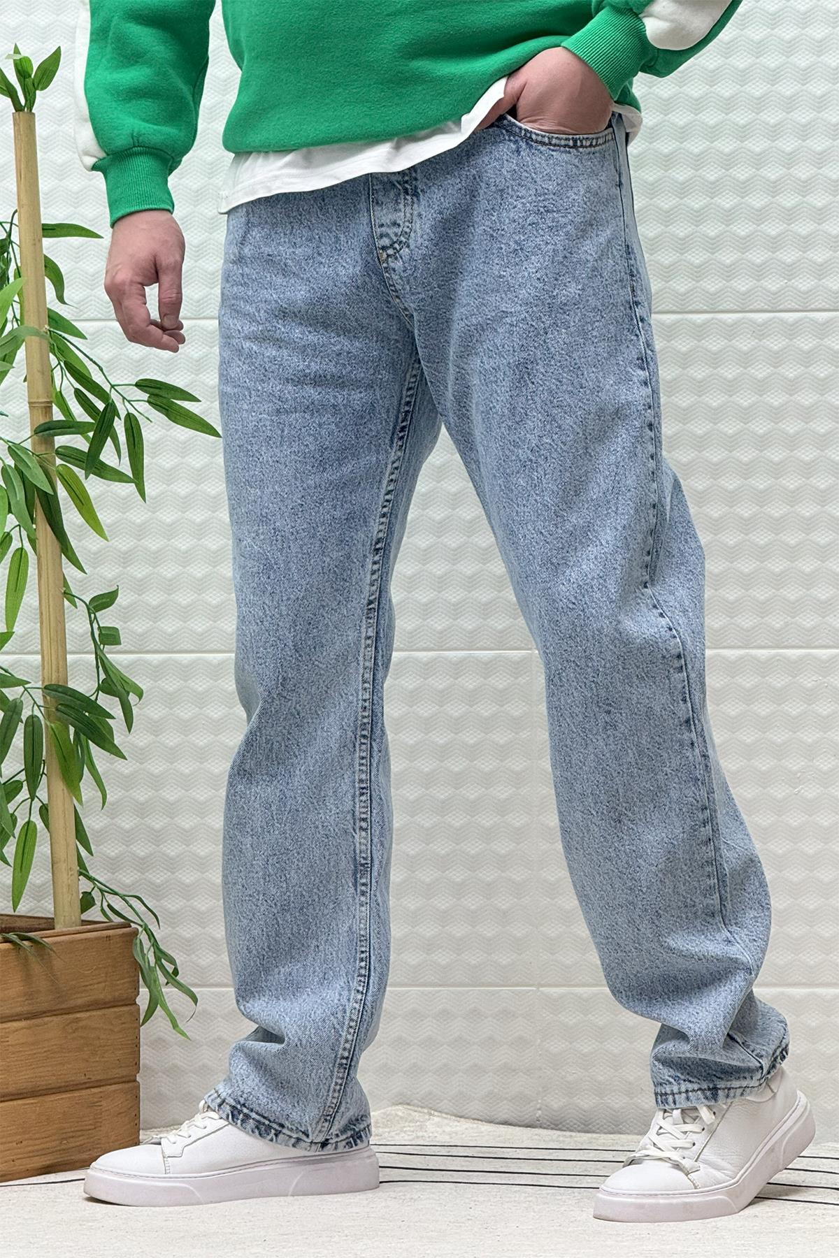 Erkek Beli Lastikli Rahat Kullanım Baggy Kot Pantolon - Bebek Mavi