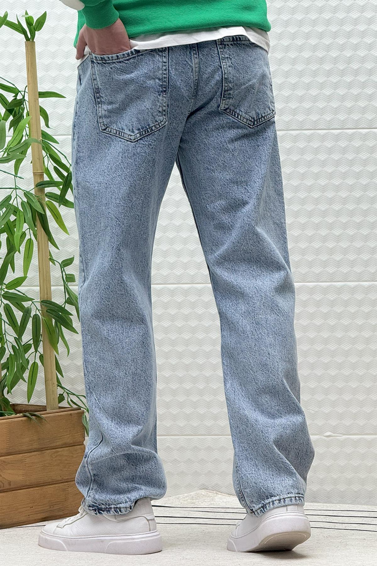 Erkek Beli Lastikli Rahat Kullanım Baggy Kot Pantolon - Bebek Mavi