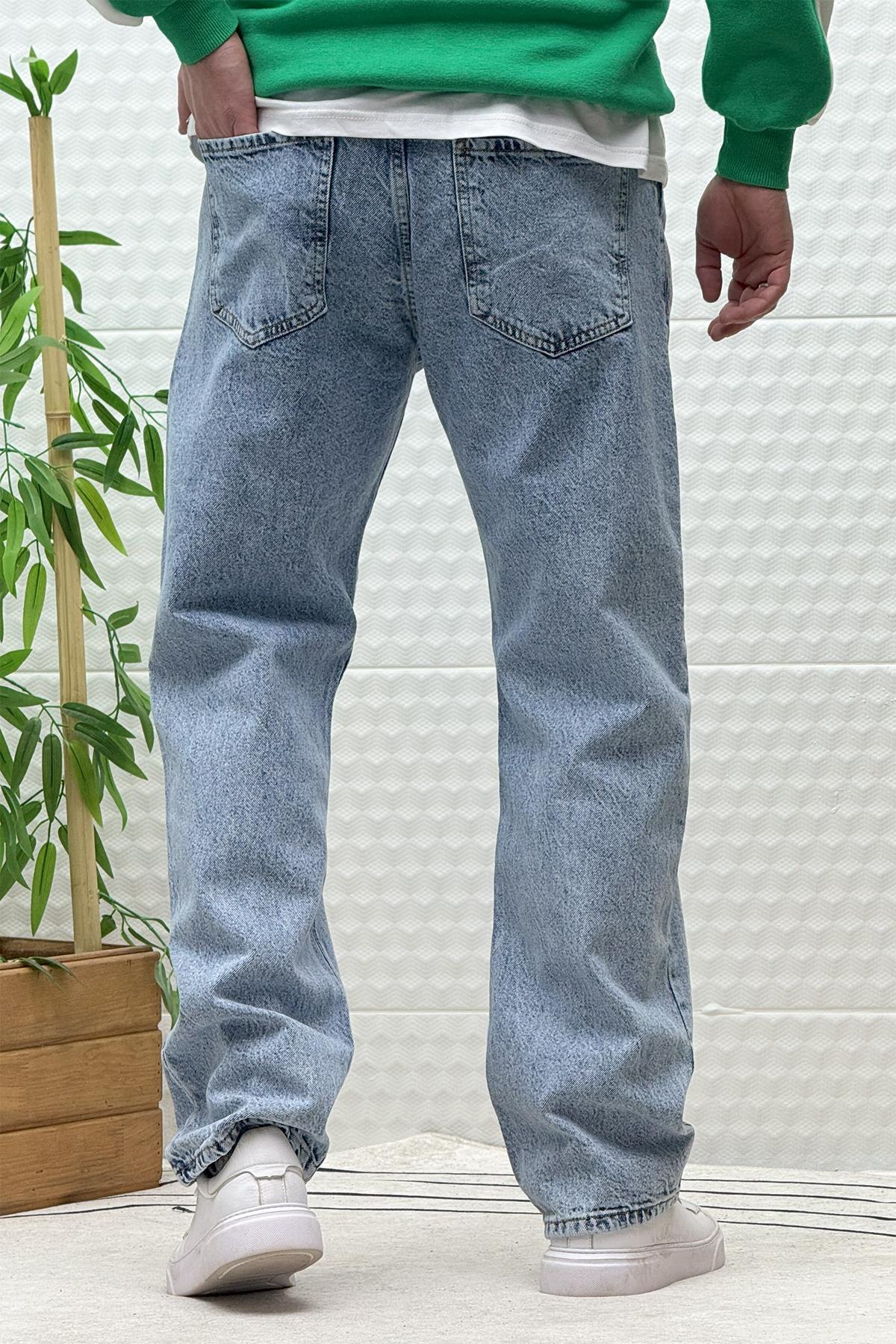 Erkek Beli Lastikli Rahat Kullanım Baggy Kot Pantolon - Bebek Mavi