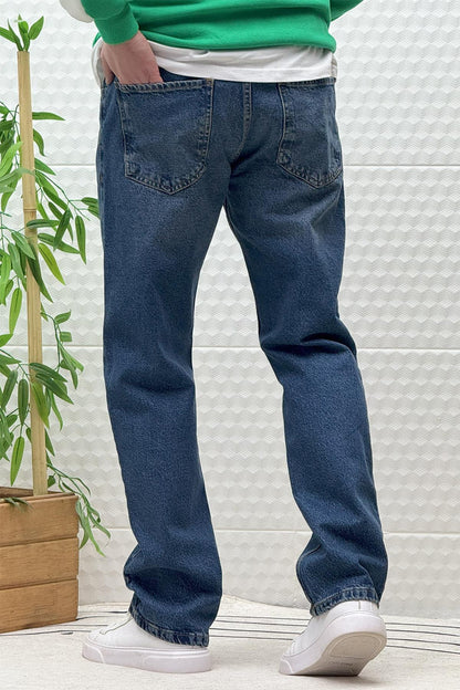 Erkek Beli Lastikli Rahat Kullanım Baggy Kot Pantolon - Indigo