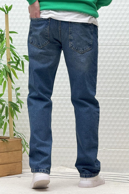 Erkek Beli Lastikli Rahat Kullanım Baggy Kot Pantolon - Indigo