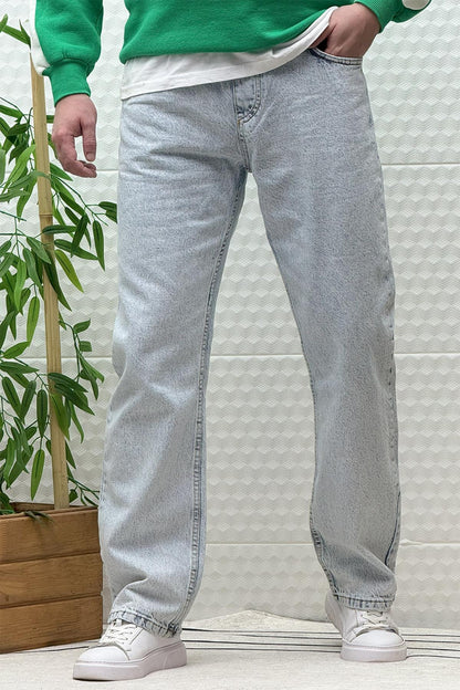 Erkek Beli Lastikli Rahat Kullanım Baggy Kot Pantolon - Buz Mavi