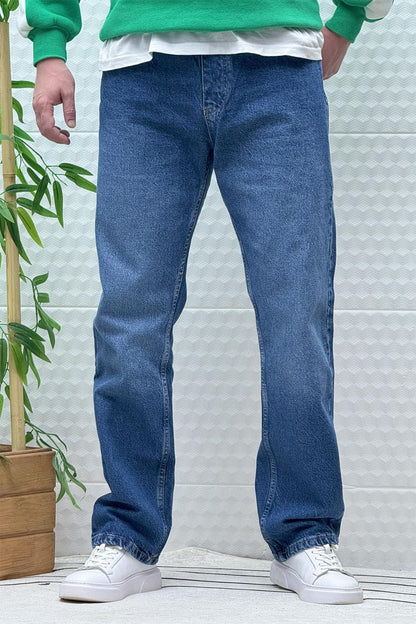 Erkek Beli Lastikli Rahat Kullanım Baggy Kot Pantolon - Mavi