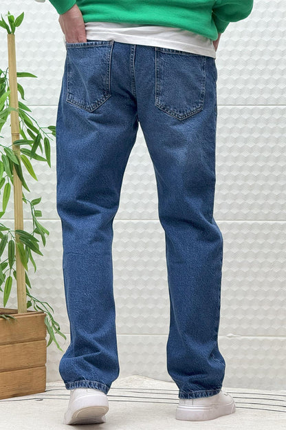 Erkek Beli Lastikli Rahat Kullanım Baggy Kot Pantolon - Mavi