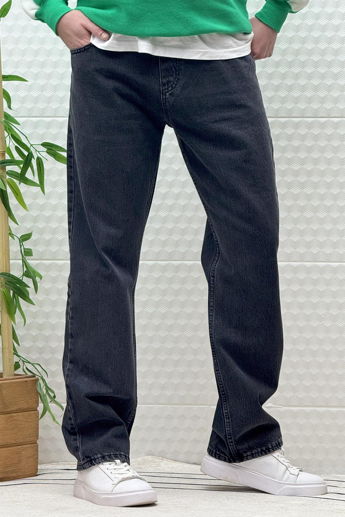 Erkek Beli Lastikli Rahat Kullanım Baggy Kot Pantolon - Antrasit