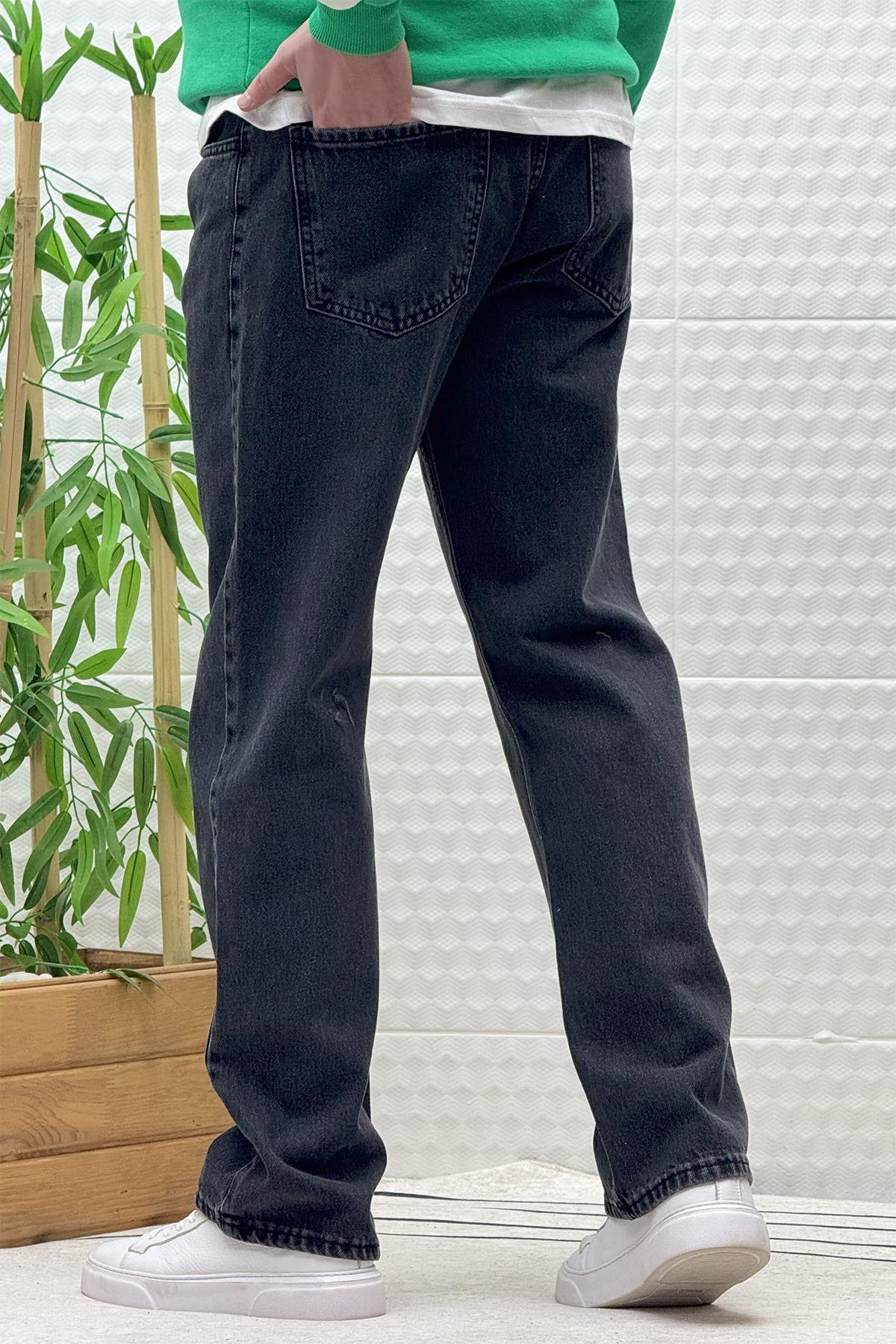 Erkek Beli Lastikli Rahat Kullanım Baggy Kot Pantolon - Antrasit