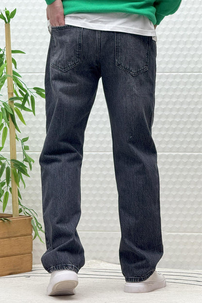 Erkek Beli Lastikli Rahat Kullanım Baggy Kot Pantolon - Koyu Gri