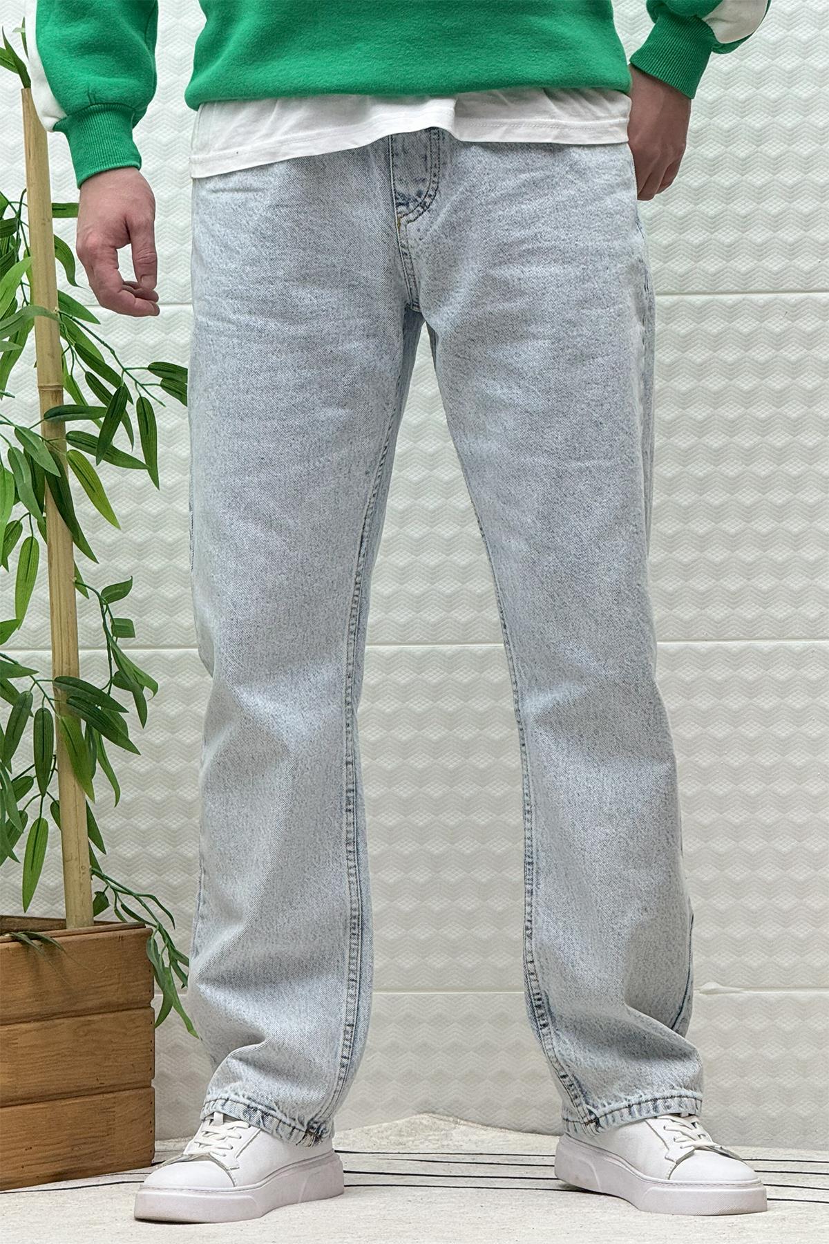 Erkek Beli Lastikli Rahat Kullanım Baggy Kot Pantolon - Buz Mavi