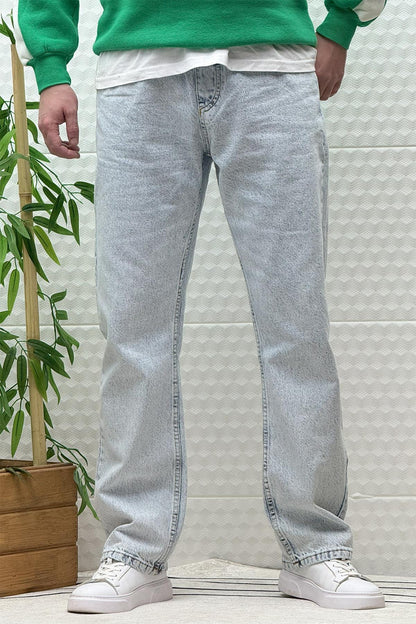 Erkek Beli Lastikli Rahat Kullanım Baggy Kot Pantolon - Buz Mavi