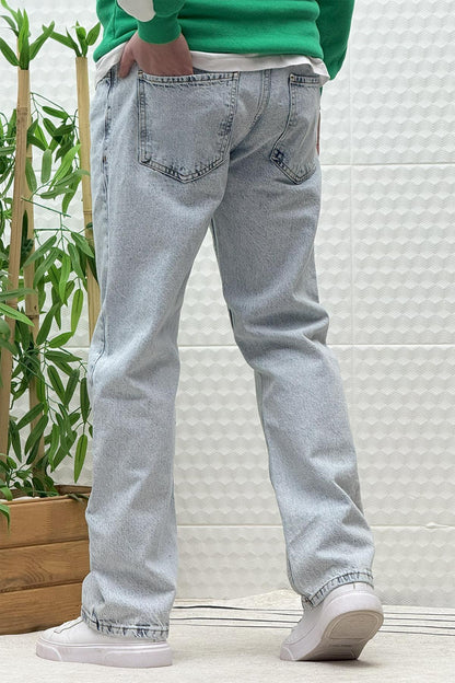 Erkek Beli Lastikli Rahat Kullanım Baggy Kot Pantolon - Buz Mavi